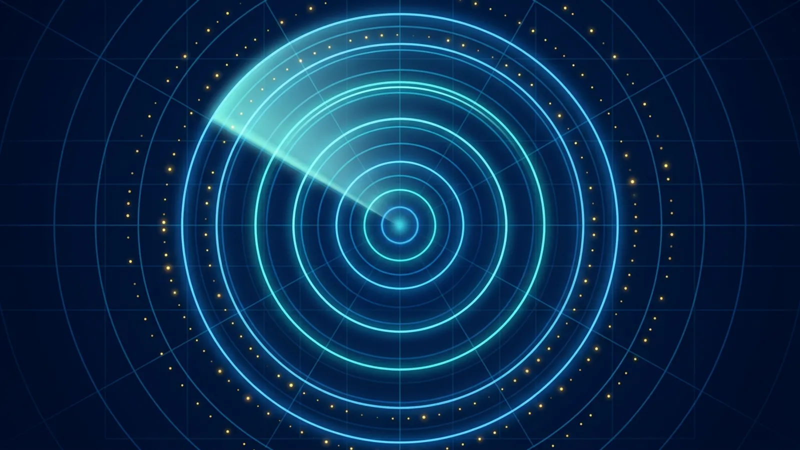 An abstract navy radar with glowing rings, representing a weekly scan of AI answers